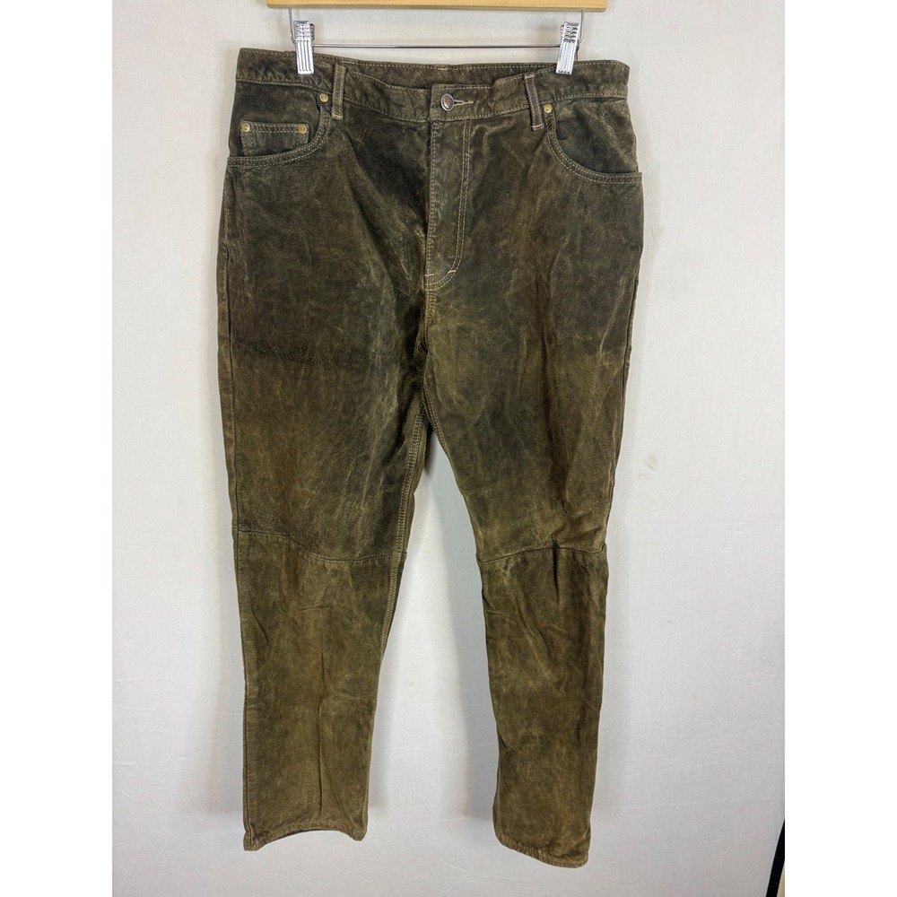 W&W Wash‎ & Wear Mens 34x31 Olive Green Genuine Suede Leather Pants Canada
